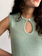 Ruth Woven Knit Keyhole Tank Top (Blue)