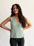 Ruth Woven Knit Keyhole Tank Top (Blue)