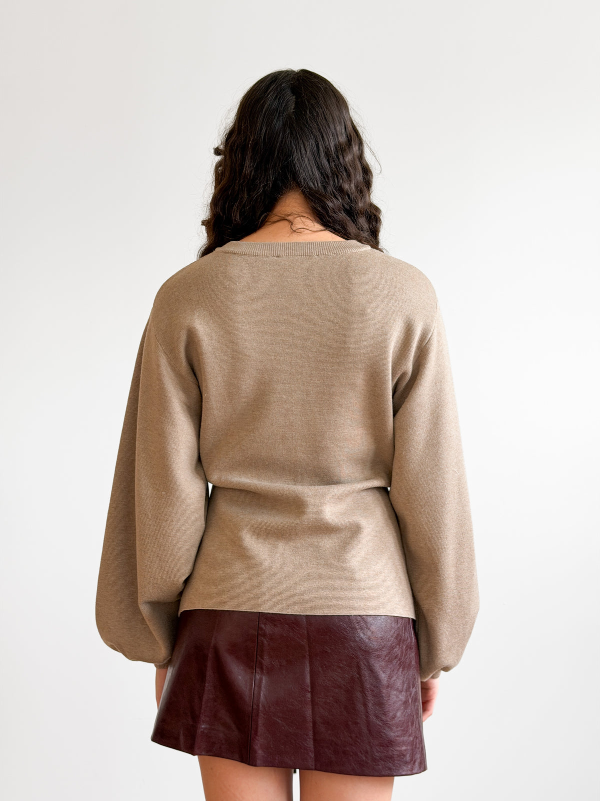 Helena Taupe Drawstring Cinch Long Sleeve Knit Top
