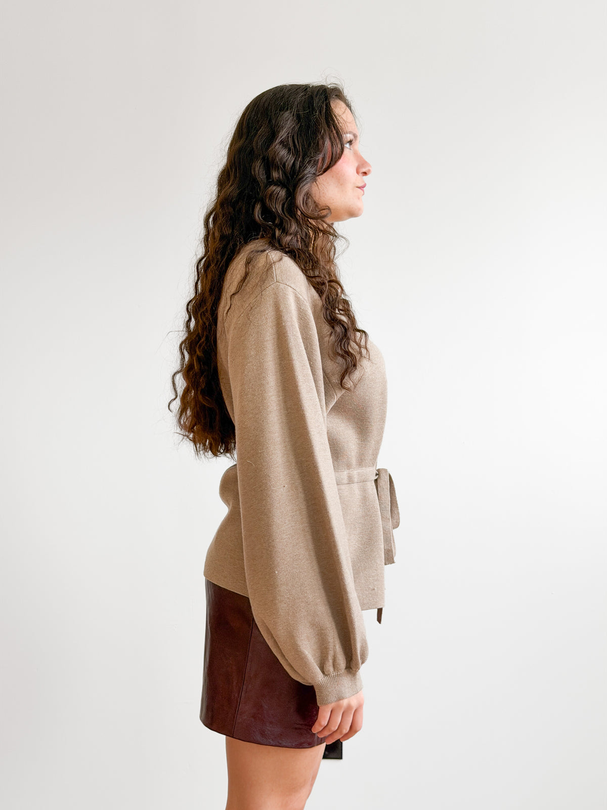 Helena Taupe Drawstring Cinch Long Sleeve Knit Top