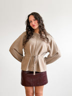 Helena Taupe Drawstring Cinch Long Sleeve Knit Top