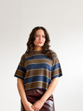 Hunter Brown and Blue Striped Short Sleeve Knit Top
