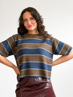 Hunter Brown and Blue Striped Short Sleeve Knit Top