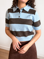 PINCH Harley Color Blue and Brown Stripe Buttoned Knit Polo Top