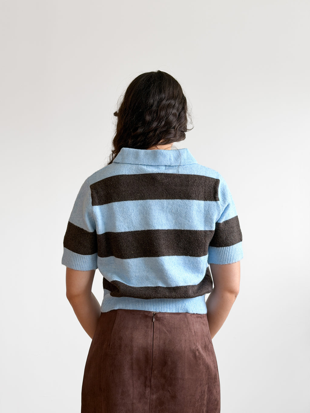 PINCH Harley Color Blue and Brown Stripe Buttoned Knit Polo Top