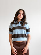 PINCH Harley Color Blue and Brown Stripe Buttoned Knit Polo Top