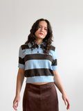 PINCH Harley Color Blue and Brown Stripe Buttoned Knit Polo Top