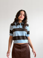 PINCH Harley Color Blue and Brown Stripe Buttoned Knit Polo Top