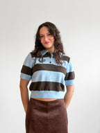 PINCH Harley Color Blue and Brown Stripe Buttoned Knit Polo Top