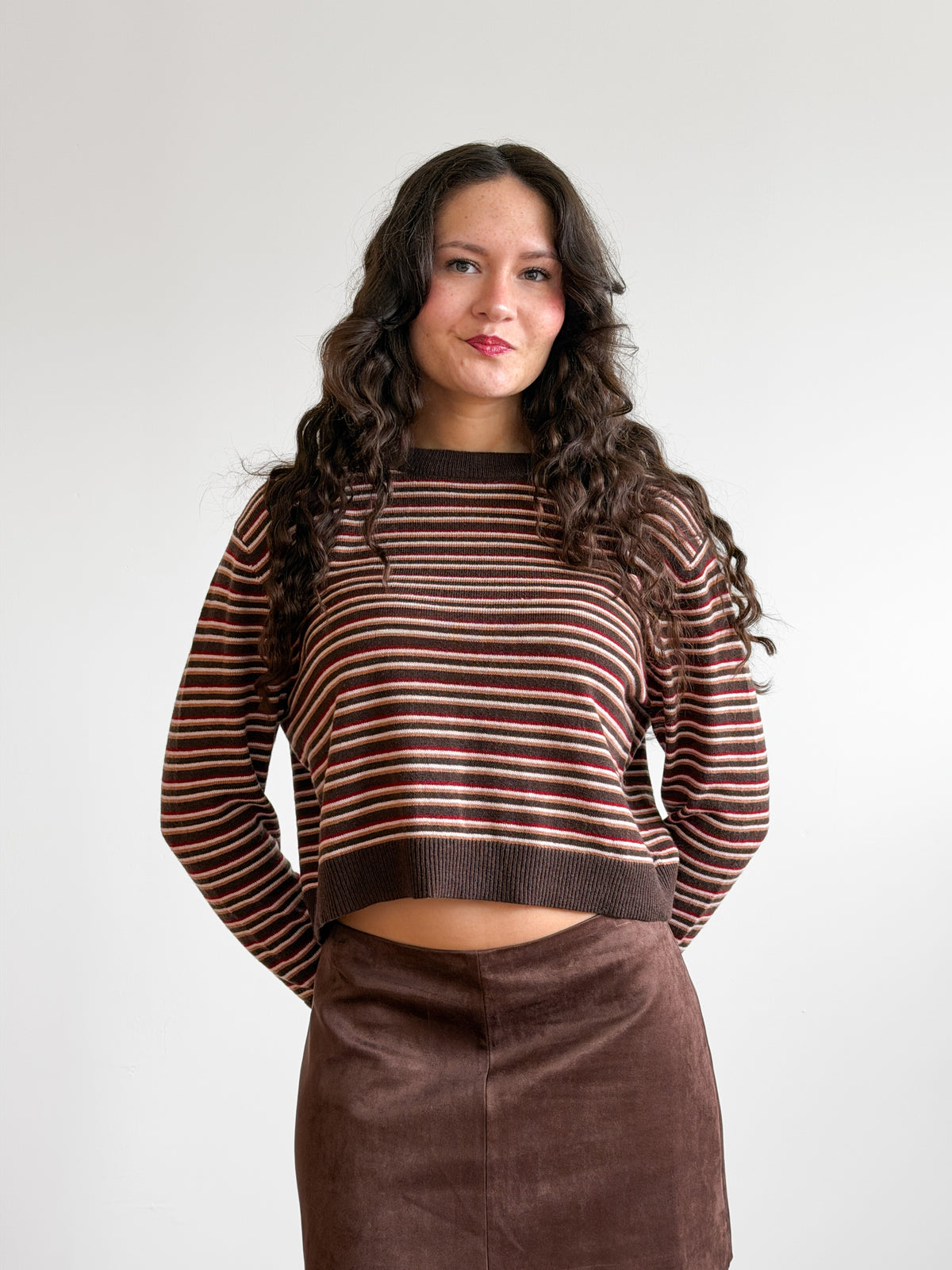Miou Muse Harper Multicolored Stripe Long Sleeve Wool Knit Top