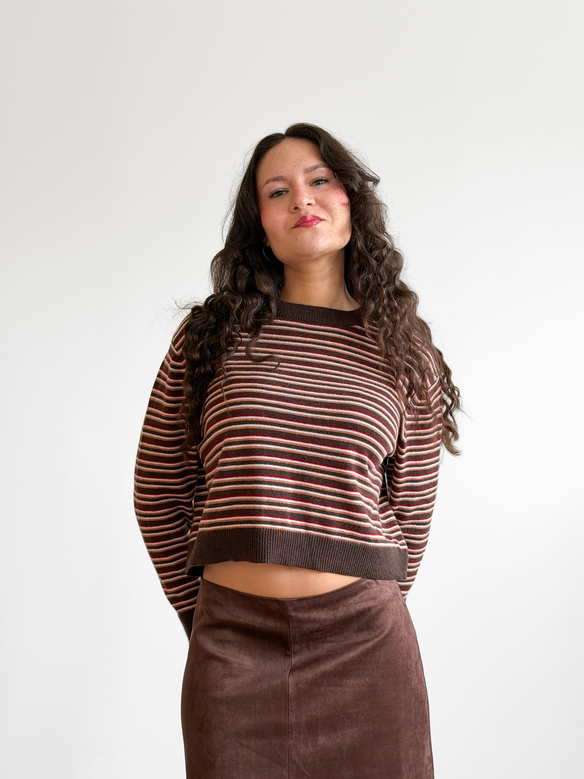 Miou Muse Harper Multicolored Stripe Long Sleeve Wool Knit Top