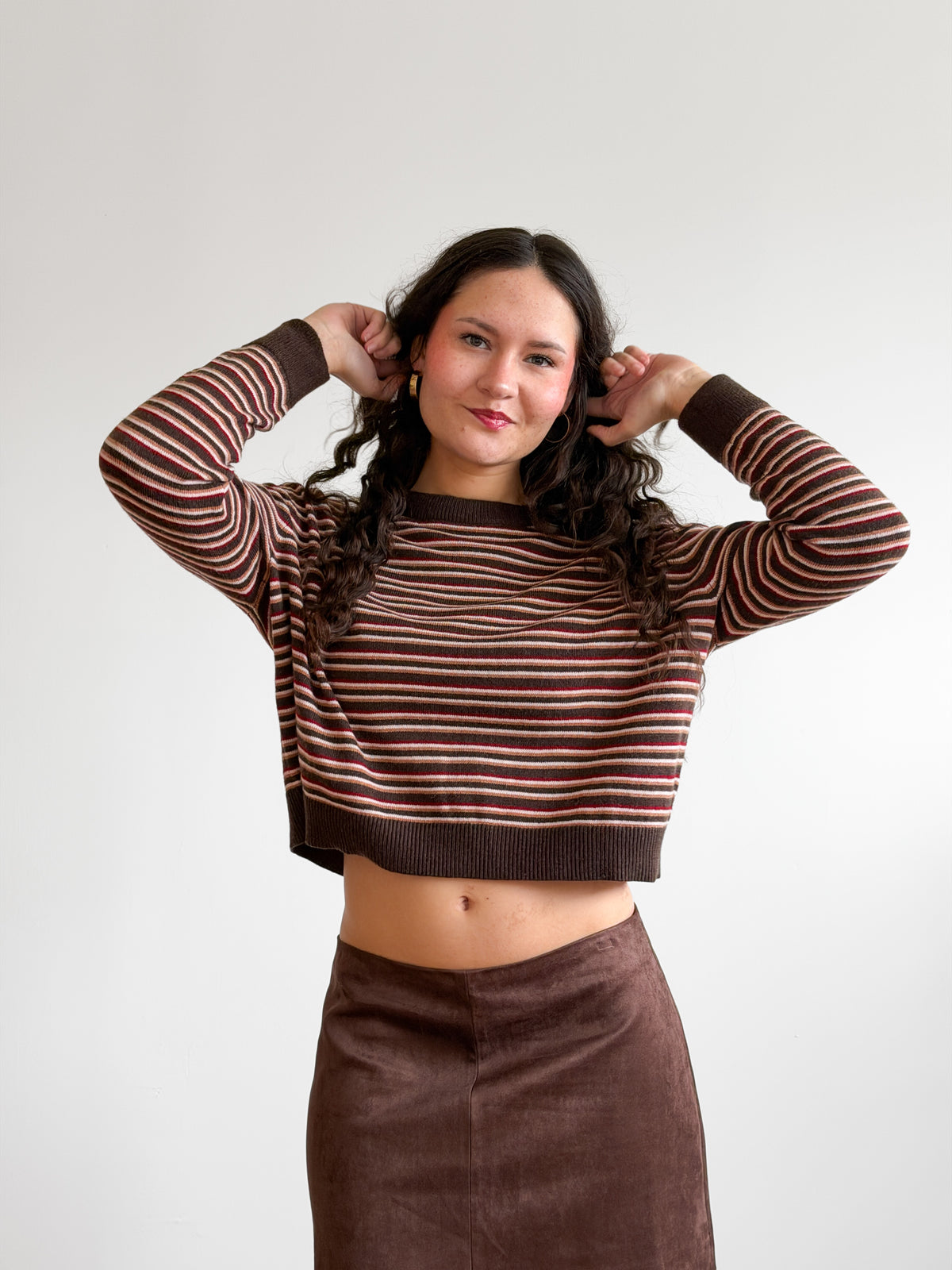 Miou Muse Harper Multicolored Stripe Long Sleeve Wool Knit Top