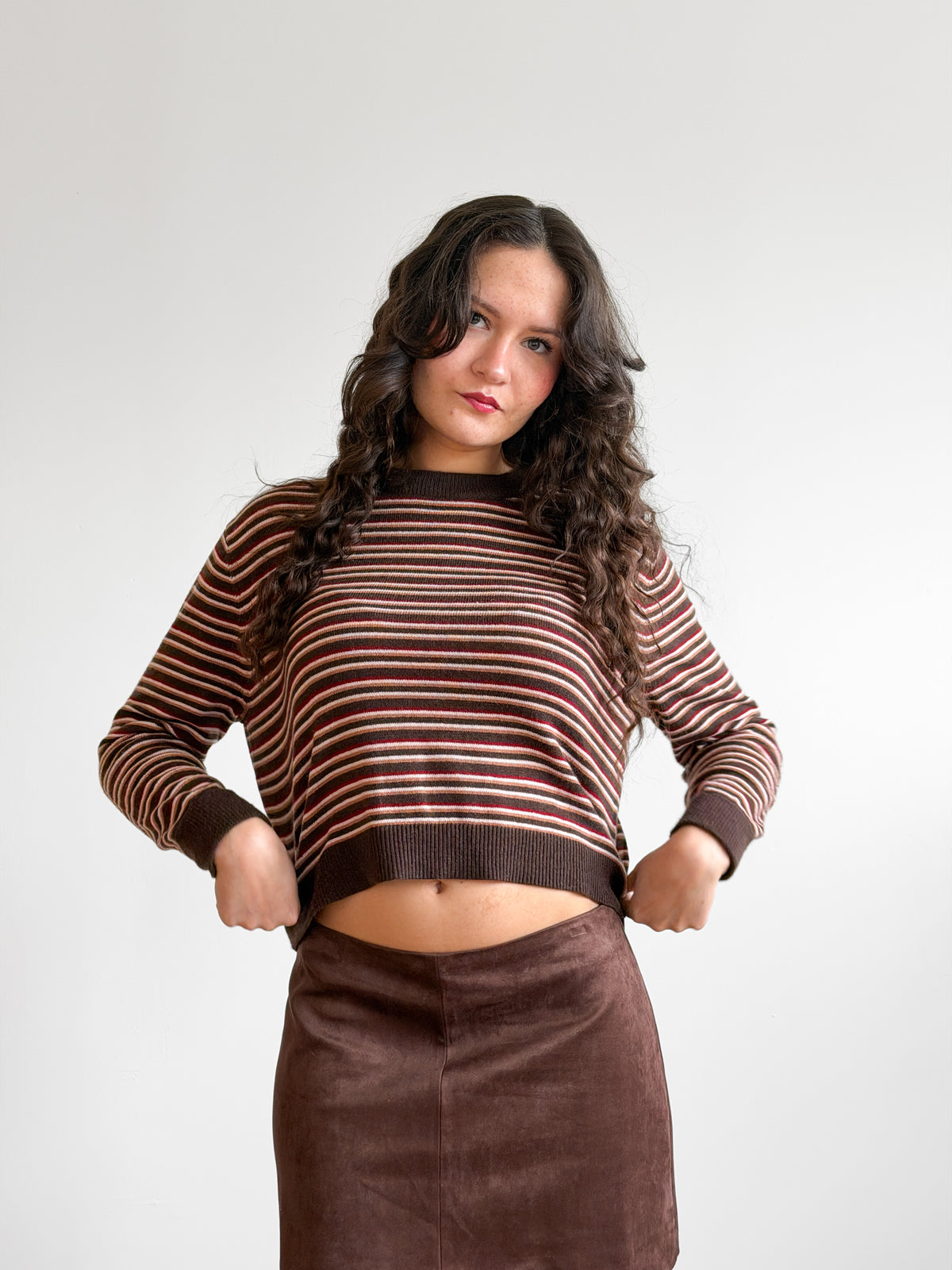 Miou Muse Harper Multicolored Stripe Long Sleeve Wool Knit Top