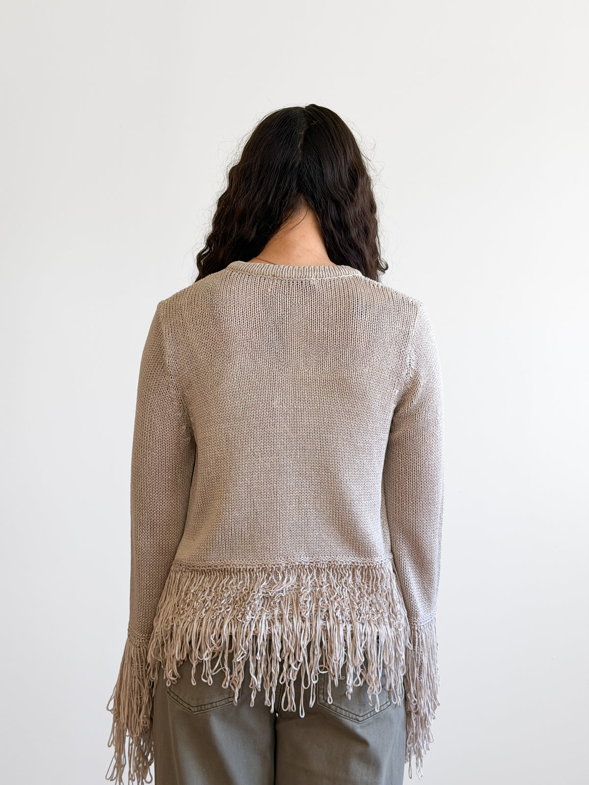 Harlow Grey Fringe Detail Long Sleeve Knit Cardigan Top