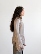 Harlow Grey Fringe Detail Long Sleeve Knit Cardigan Top