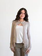 Harlow Grey Fringe Detail Long Sleeve Knit Cardigan Top
