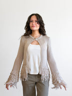 Harlow Grey Fringe Detail Long Sleeve Knit Cardigan Top