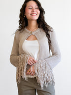 Harlow Grey Fringe Detail Long Sleeve Knit Cardigan Top