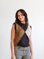Miou Muse Hattie Argyle Sleeveless Knit Sweater Top