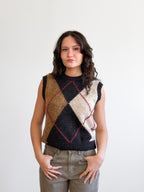 Miou Muse Hattie Argyle Sleeveless Knit Sweater Top