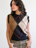 Miou Muse Hattie Argyle Sleeveless Knit Sweater Top