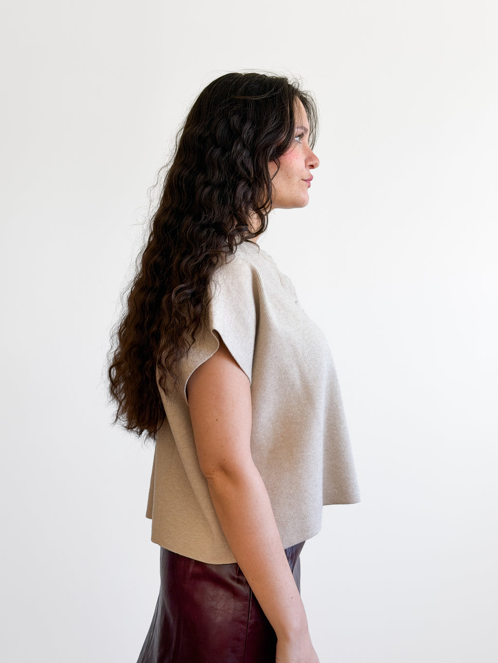 PINCH Hope Oatmeal Button Down Cap Sleeve Cardigan Top