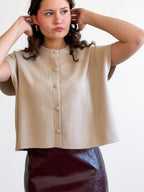 PINCH Hope Oatmeal Button Down Cap Sleeve Cardigan Top