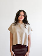 PINCH Hope Oatmeal Button Down Cap Sleeve Cardigan Top