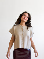 PINCH Hope Oatmeal Button Down Cap Sleeve Cardigan Top