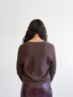 Holly Rib Knit Buttoned Long Sleeve Cardigan Top (Brown)