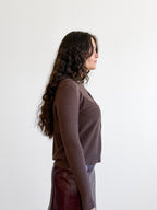 Holly Rib Knit Buttoned Long Sleeve Cardigan Top (Brown)