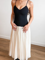 Lucy Paris Isabella Black and Cream Drop Waist Sleeveless Midi Dress