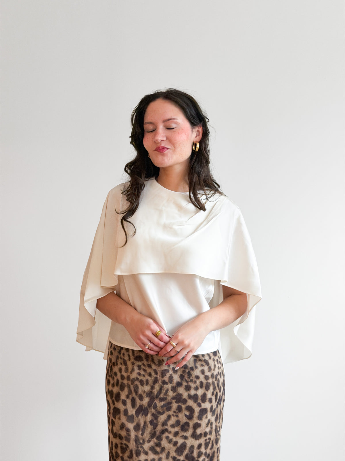 Lucy Paris Fiona Cream Satin Cape Top