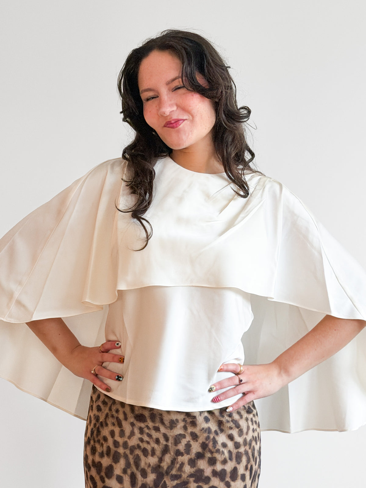 Lucy Paris Fiona Cream Satin Cape Top