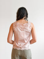 Hensley Lace Trim Sleeveless Satin Top (Pink)