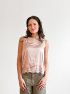 Hensley Lace Trim Sleeveless Satin Top (Pink)