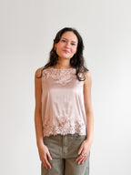 Hensley Lace Trim Sleeveless Satin Top (Pink)