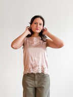 Hensley Lace Trim Sleeveless Satin Top (Pink)
