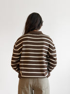 Imogen Brown Stripe Button Collared Long Sleeve Knit Top