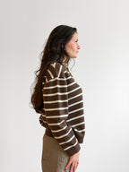 Imogen Brown Stripe Button Collared Long Sleeve Knit Top