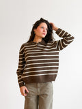 Imogen Brown Stripe Button Collared Long Sleeve Knit Top