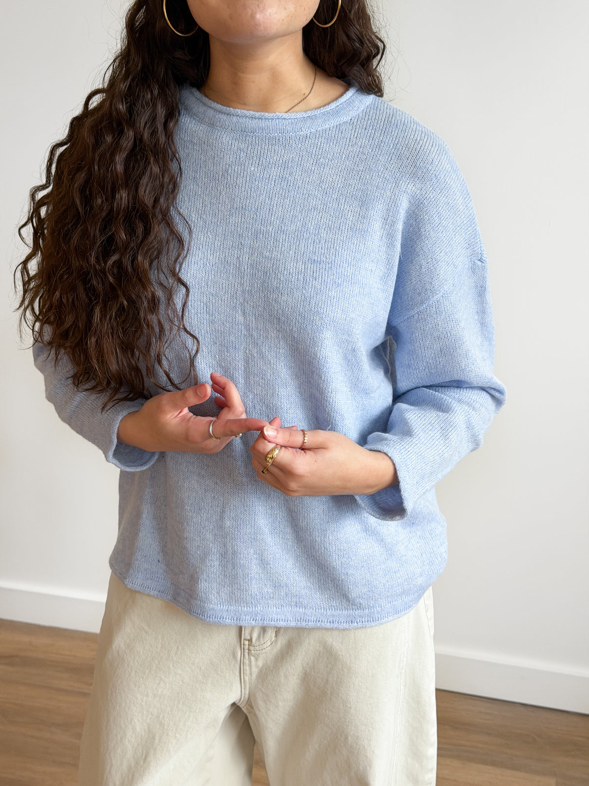 PINCH Flora Light Blue Oversized Rolled Knit Sweater