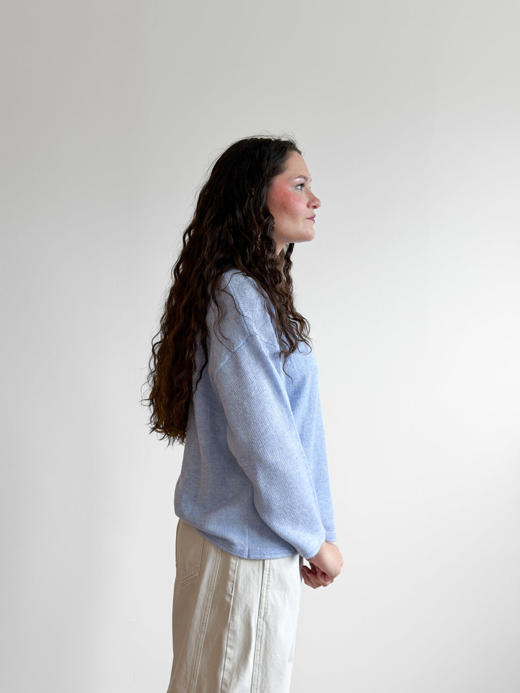 PINCH Flora Light Blue Oversized Rolled Knit Sweater