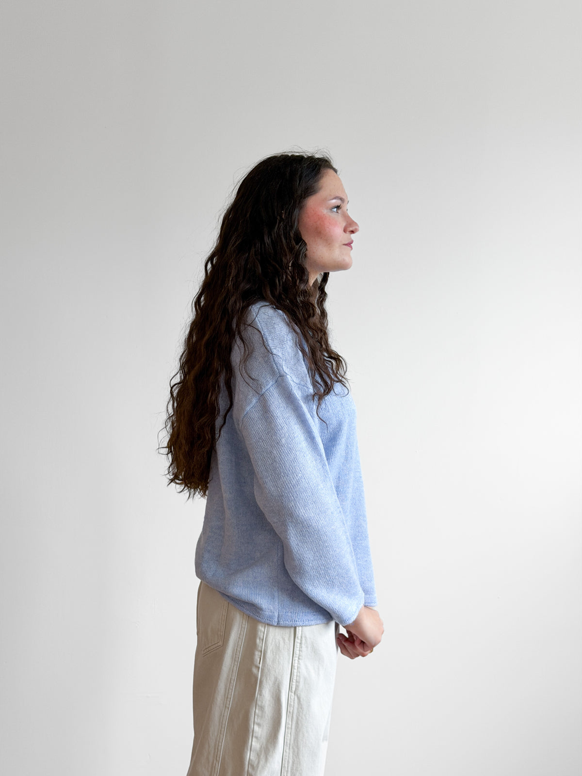 PINCH Flora Light Blue Oversized Rolled Knit Sweater