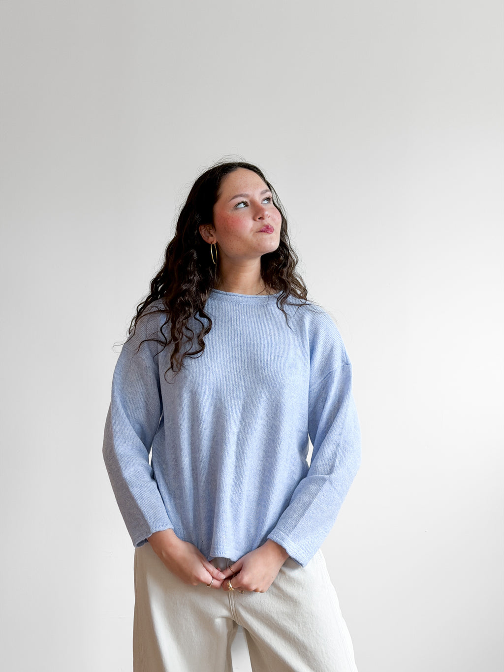 PINCH Flora Light Blue Oversized Rolled Knit Sweater