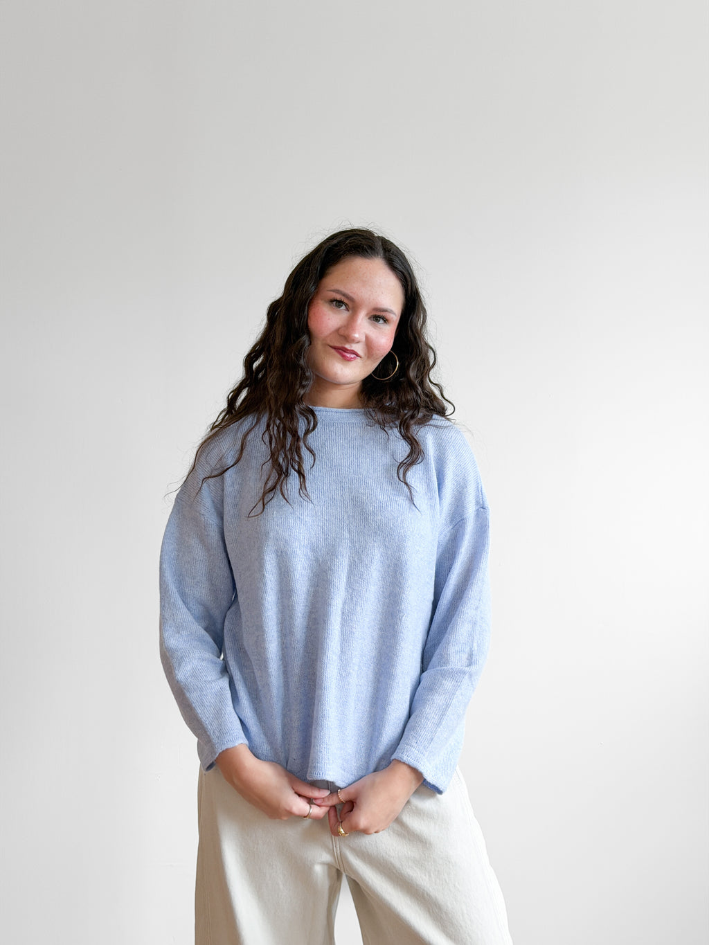 PINCH Flora Light Blue Oversized Rolled Knit Sweater