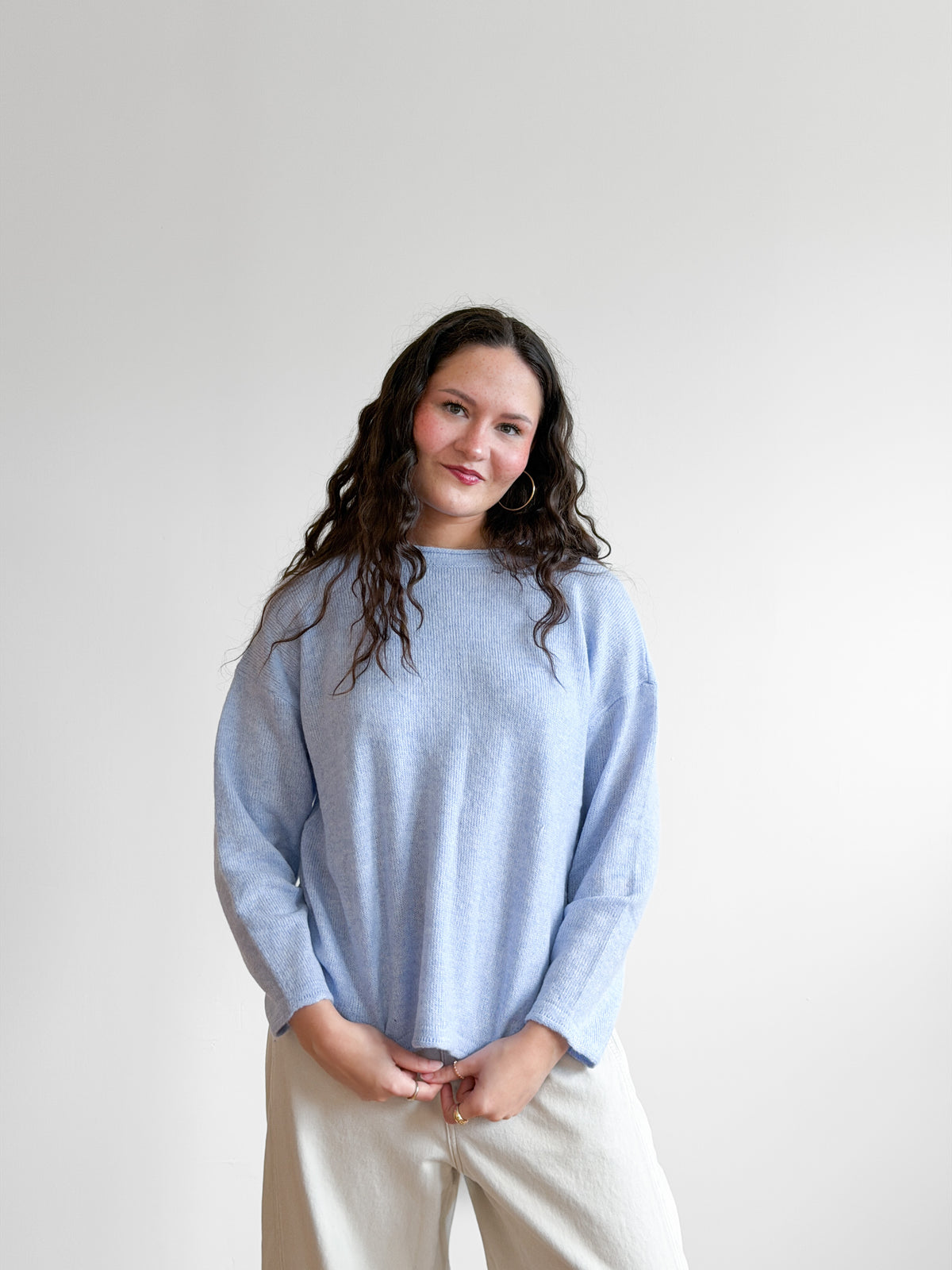 PINCH Flora Light Blue Oversized Rolled Knit Sweater