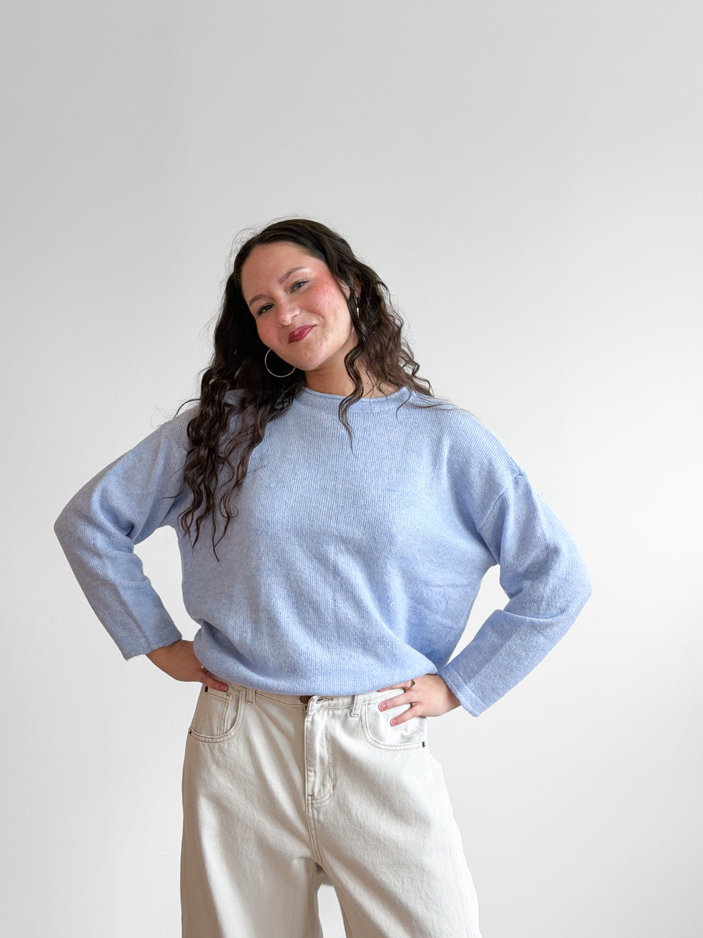 PINCH Flora Light Blue Oversized Rolled Knit Sweater