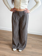 Frankie Taupe Grey Wide Leg Twill Trouser Pants