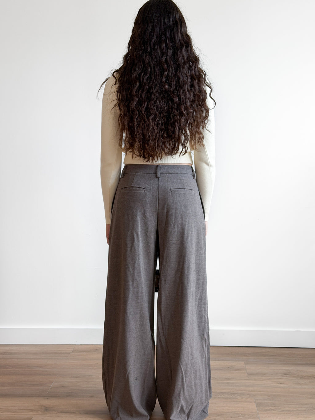 Frankie Taupe Grey Wide Leg Twill Trouser Pants